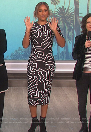 Eve’s black and white abstract print dress on The Talk