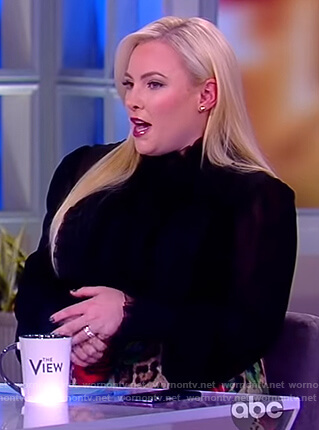 Meghan’s black lace top and floral print skirt on The View