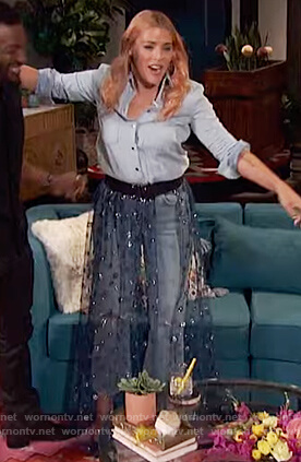 Busy’s blue embellished tulle skirt on Busy Tonight