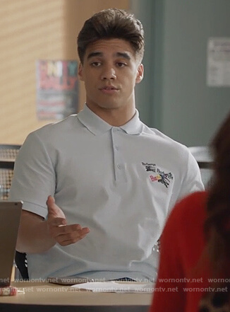 Vivek’s blue Burberry embroidered logo polo on Grown-ish