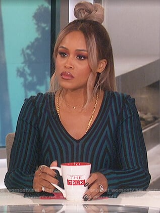 Eve’s striped v-neck sweater on The Talk