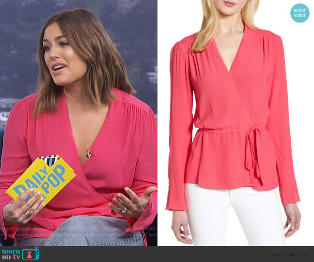 Chelsea28 Tie Waist Wrap Top worn by Carissa Loethen Culiner on E! News