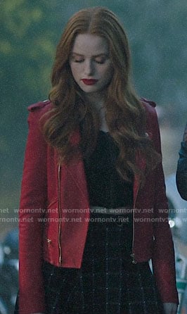Cheryl’s red leather jacket and checked skirt on Riverdale