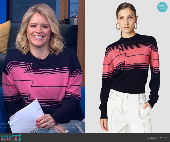 Derek Lam 10 Crosby Chevron Stripe Silk Wool Sweater worn by Sara Haines on Good Morning America