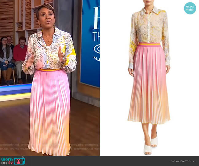 Derek Lam 10 Crosby Pleated Ombré Midi Skirt worn by Robin Roberts on Good Morning America