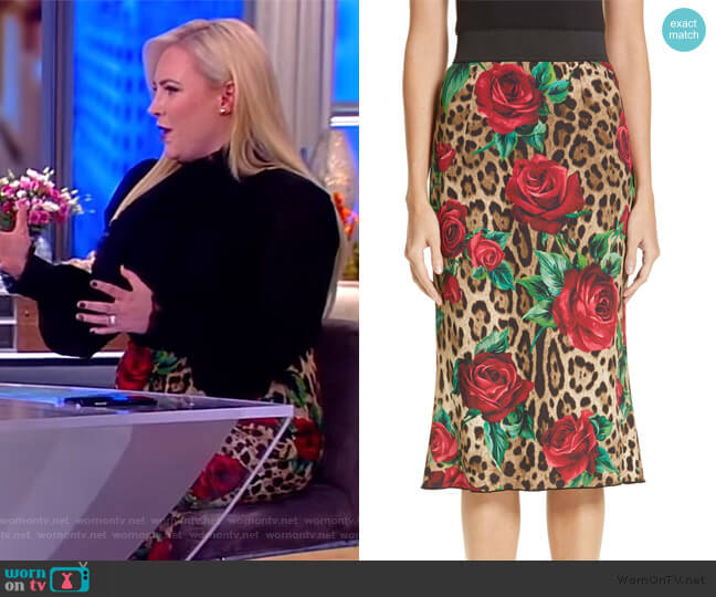 Dolce & Gabbana Rose & Leopard Print Cady Skirt worn by Meghan McCain on The View