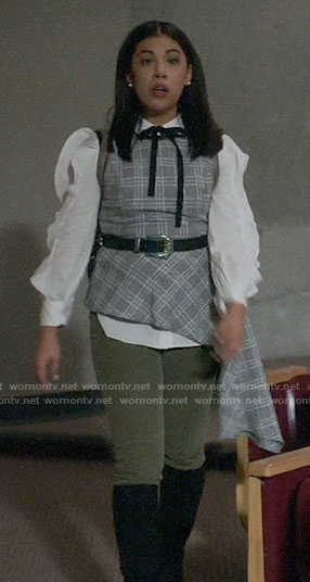 Effie’s plaid asymmetric top and ruffled sleeve shirt on Charmed