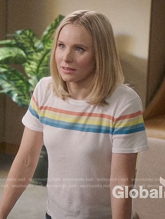 Eleanor’s rainbow striped tee on The Good Place
