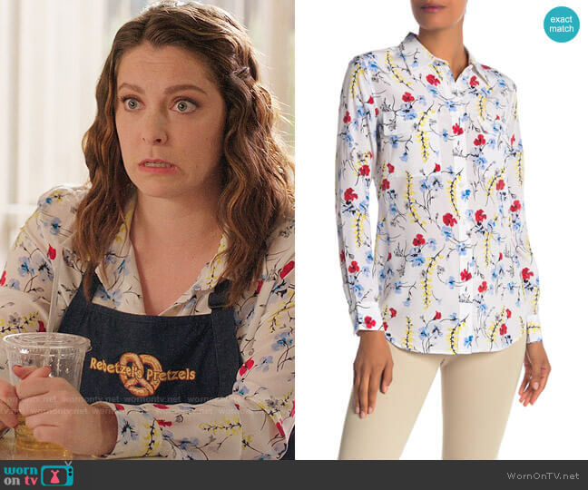 Equipment Slim Signature Button Up Silk Top worn by Rebecca Bunch (Rachel Bloom) on Crazy Ex-Girlfriend