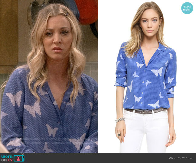 Equipment Adalyn Blouse in Amparo Blue worn by Penny Hofstadter (Kaley Cuoco) on The Big Bang Theory