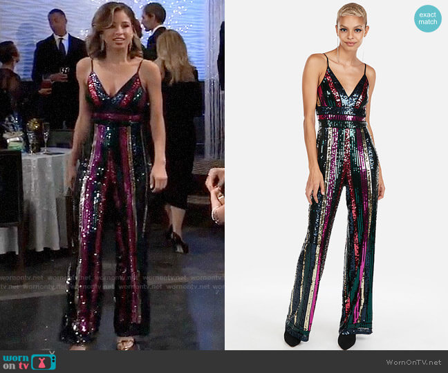 Express Multicolor Sequin Jumpsuit worn by Valerie Spencer (Paulina Bugembe) on General Hospital