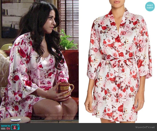 Flora Nikrooz Alejandra Floral Satin Kimono Robe worn by Mia Rosales (Noemi Gonzalez) on The Young and the Restless