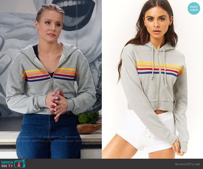 Forever 21 Active Rainbow-Striped Zip-Up Hoodie worn by Eleanor Shellstrop (Kristen Bell) on The Good Place
