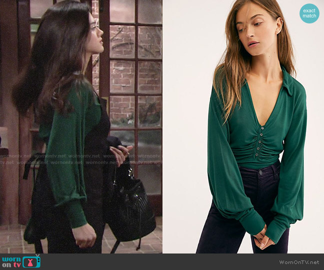 Free People Sydney's Party Top in Emerald worn by Lola Rosales (Sasha Calle) on The Young and the Restless