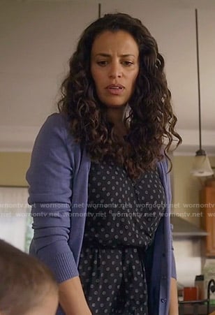 Grace’s black printed wrap jumpsuit on Manifest