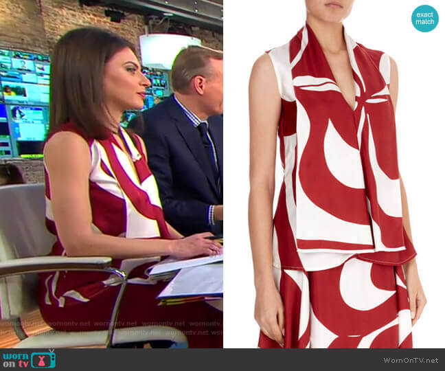 Victoria Beckham Silk Graphic Floral V-Neck Top worn by Bianna Golodryga on CBS Mornings