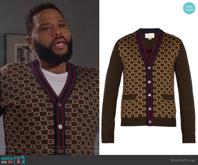 Gucci GG-intarsia wool cardigan worn by Andre Johnson (Anthony Anderson) on Black-ish