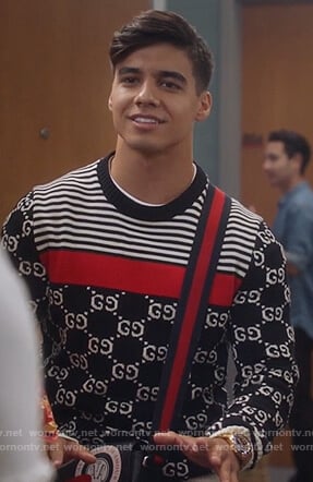 Vivek’s Gucci logo striped sweater on Grown-ish