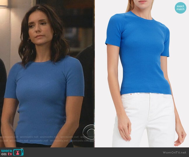Helmut Lang Rib Knit Essential Blue Tee worn by Clem (Nina Dobrev) on Fam