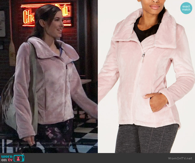 Ideology Asymmetrical-Zip Fleece Jacket in Shimmer Pink worn by Willow Tait (Katelyn MacMullen) on General Hospital