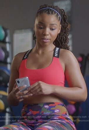Jazlyn’s pink Ivy Park sports bra on Grown-ish