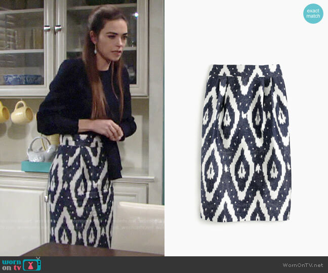 J.Crew Collection Midi Skirt in Ikat worn by Victoria Newman (Amelia Heinle) on The Young and the Restless