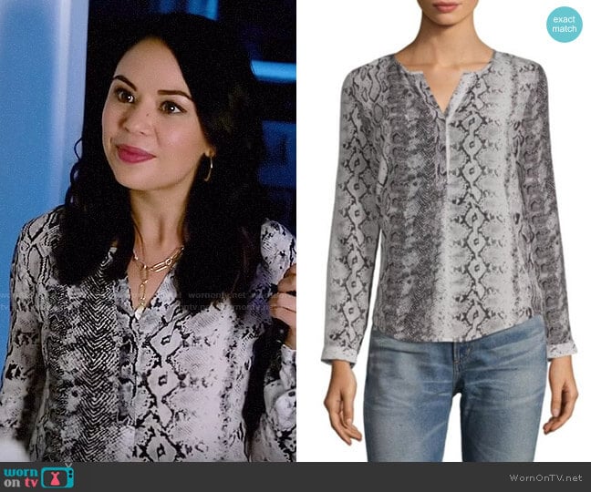 Joie Romona Blouse worn by Mona Vanderwaal (Janel Parrish) on Pretty Little Liars The Perfectionists