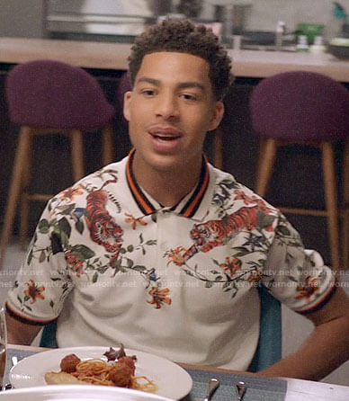 Junior’s floral and tiger print polo shirt on Black-ish