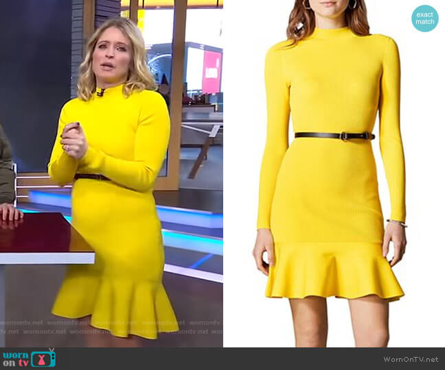 Karen Millen Belted Rib-Knit Dress worn by Sara Haines on Good Morning America