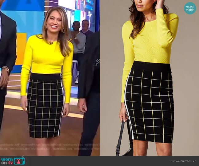 Karen Millen Checked Pencil Skirt worn by Ginger Zee on Good Morning America