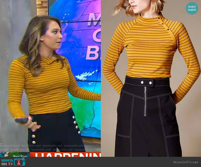 Karen Millen Striped High-Neck Top worn by Ginger Zee on Good Morning America