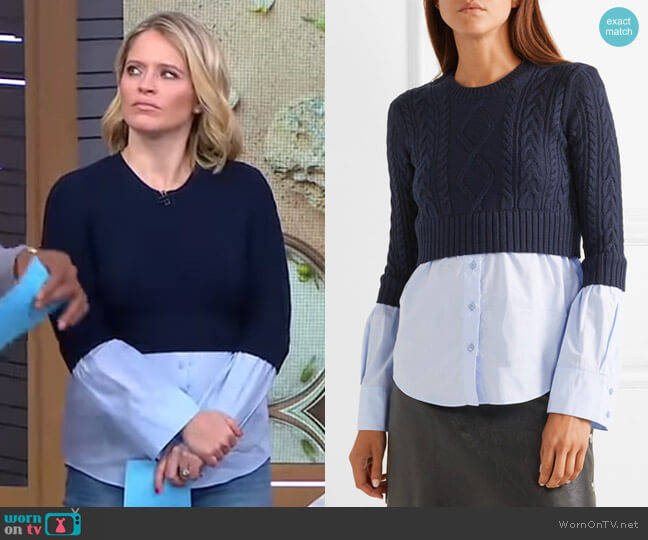 Kenzo Layered Cable-Knit Sweater worn by Sara Haines on Good Morning America