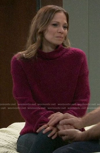 Kim’s magenta pink textured sweater on General Hospital