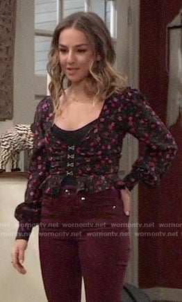 Kristina’s floral top with hook and eye closure on General Hospital