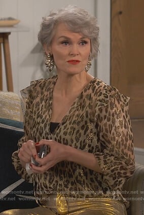 Bonnie’s leopard print metallic blouse on Happy Together