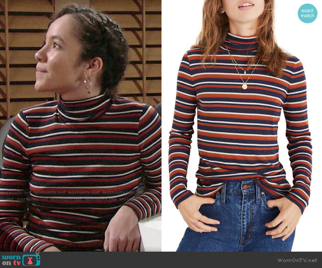 Madewell Fine Rib Stripe Turtleneck worn by Mattie Ashby (Lexie Stevenson) on The Young and the Restless