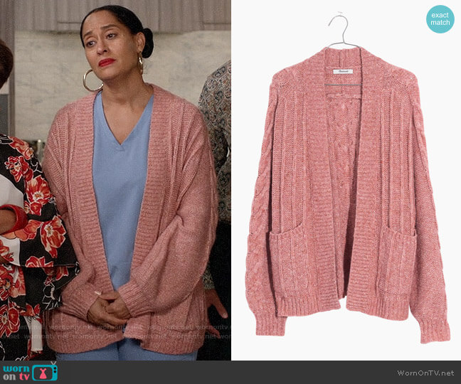 Madewell Bubble Sleeve Cable Knit Cardigan worn by Rainbow Johnson (Tracee Ellis Ross) on Black-ish