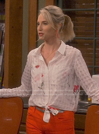 Mandy’s white checked and floral shirt on Last Man Standing