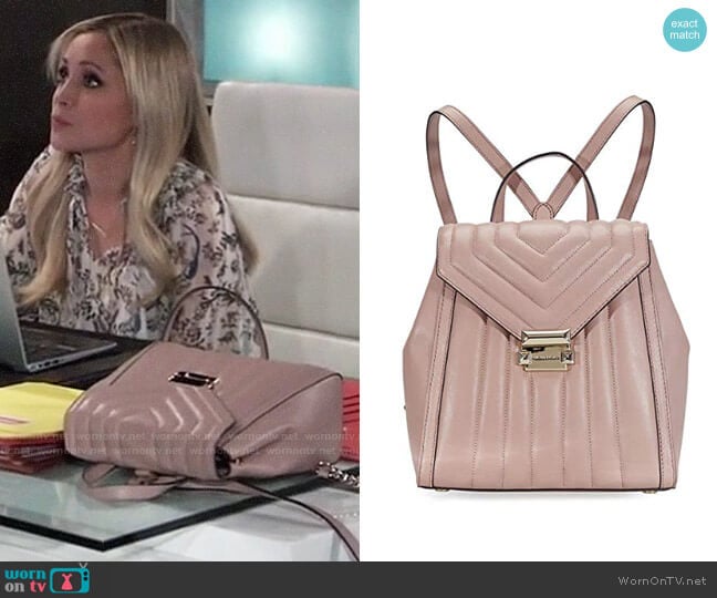 MICHAEL Michael Kors Whitney Backpack in Fawn worn by Lulu Spencer Falconeri (Emme Rylan) on General Hospital