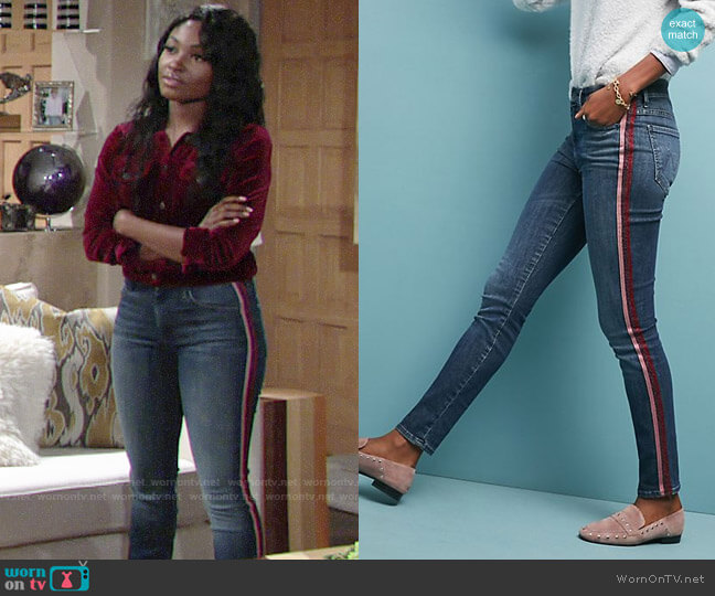 Mother The Looker High-Rise Striped Skinny Jeans worn by Ana Hamilton (Loren Lott) on The Young and the Restless