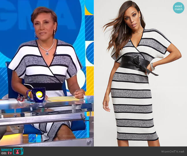 New York & Company Metallic Stripe Kimono Sweater Midi Dress worn by Robin Roberts on Good Morning America