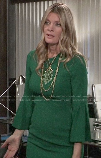 Nina’s green bell-sleeve dress on General Hospital