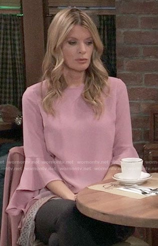 Nina’s pink bell-sleeve blouse on General Hospital