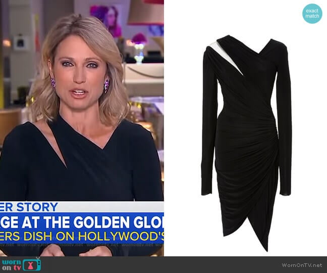 Pamella Roland Jersey Long Sleeve Draped Dress worn by Amy Robach on Good Morning America