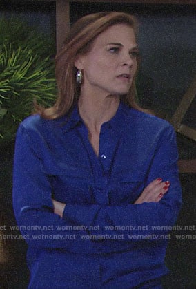Phyllis’s cobalt blue button down blouse on The Young and the Restless