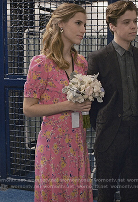 Steveie’s pink floral v-neck dress on Madam Secretary