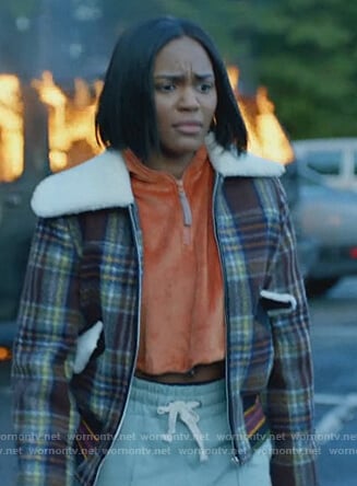 Jennifer’s plaid jacket and cropped orange sweater on Black Lightning