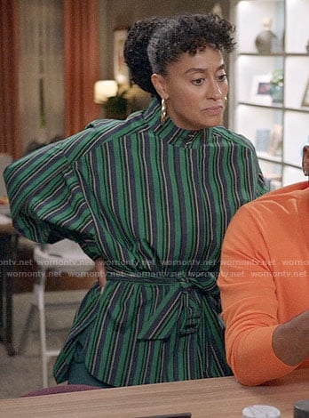 Bo’s green striped tie-waist top on Black-ish