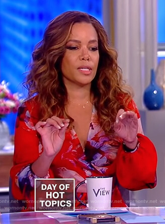 Sunny’s red floral wrap dress on The View