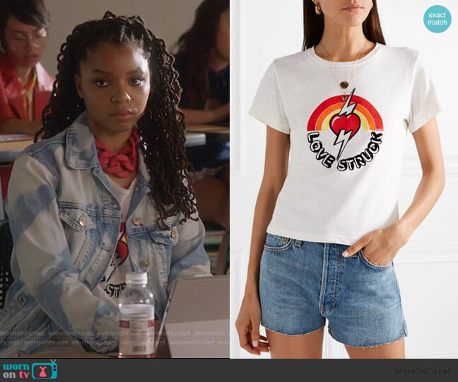 Re/Done 'love Struck' T-shirt worn by Jazlyn Forster (Chloe Bailey) on Grown-ish